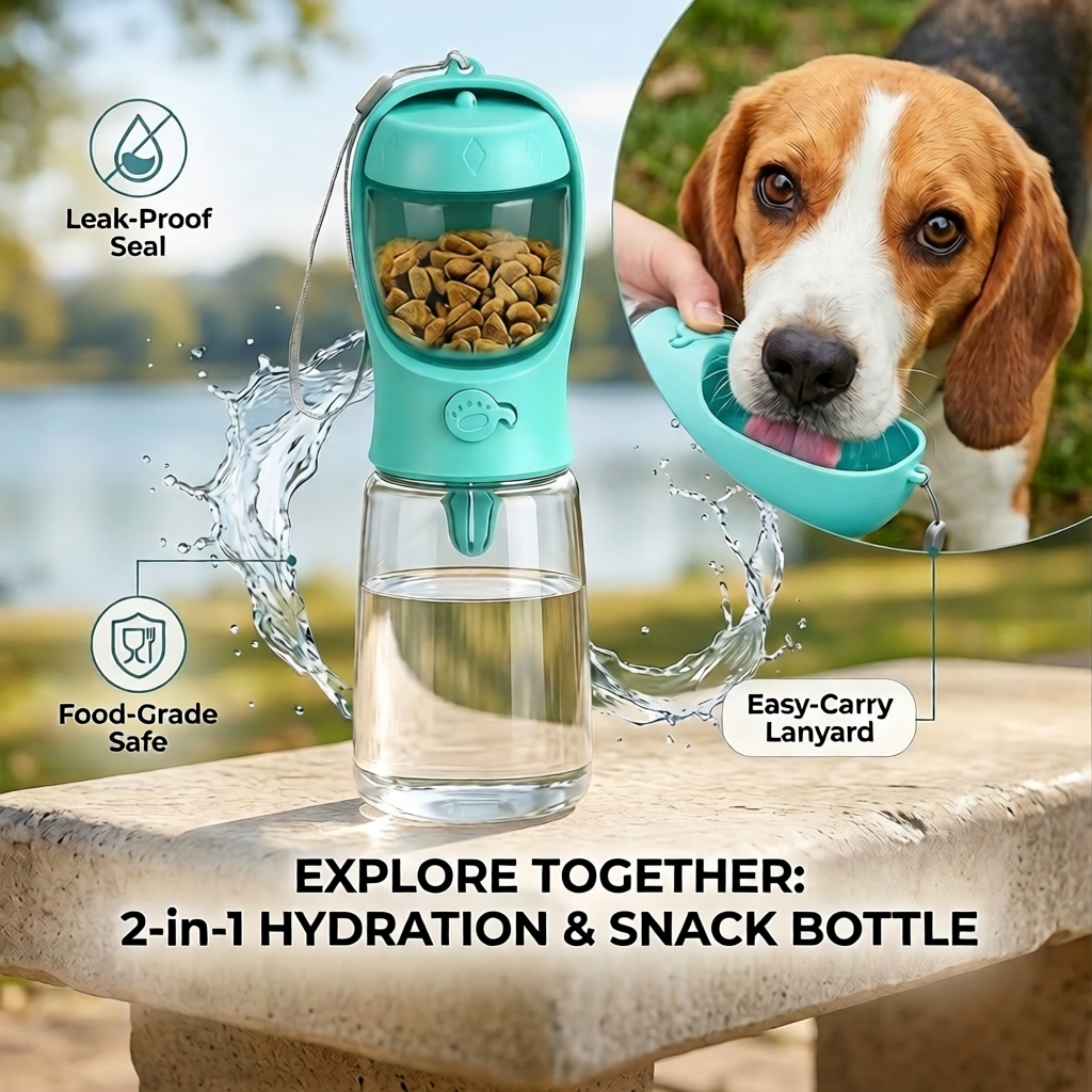 Portable 2‑in‑1 Dog Water & Food Bottle